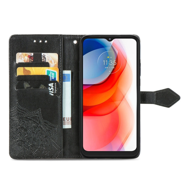 For Motorola Moto G Play 2021 Mandala Flower Embossed Horizontal Flip Leather Case with Holder & Three Card Slots & Wallet & Lanyard