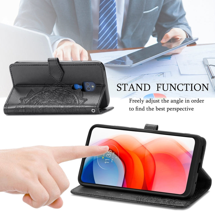 For Motorola Moto G Play 2021 Mandala Flower Embossed Horizontal Flip Leather Case with Holder & Three Card Slots & Wallet & Lanyard