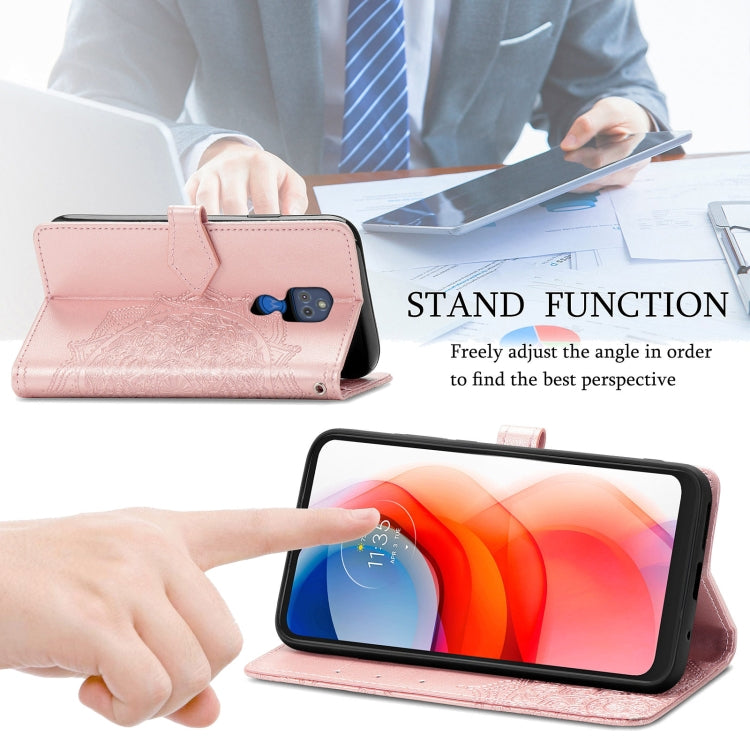For Motorola Moto G Play 2021 Mandala Flower Embossed Horizontal Flip Leather Case with Holder & Three Card Slots & Wallet & Lanyard