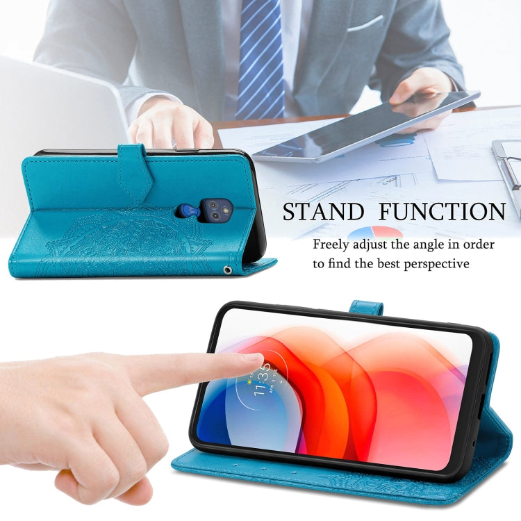 For Motorola Moto G Play 2021 Mandala Flower Embossed Horizontal Flip Leather Case with Holder & Three Card Slots & Wallet & Lanyard