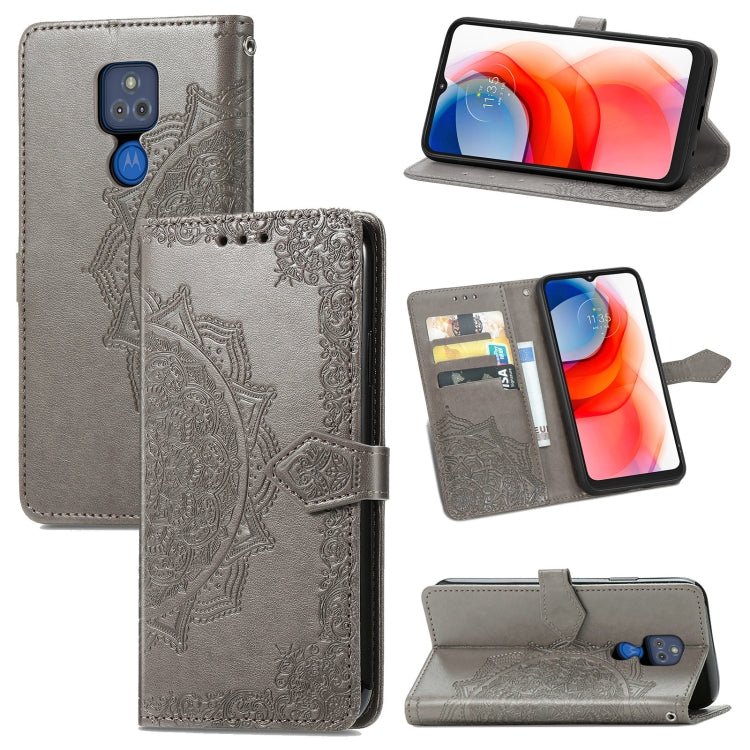 For Motorola Moto G Play 2021 Mandala Flower Embossed Horizontal Flip Leather Case with Holder & Three Card Slots & Wallet & Lanyard