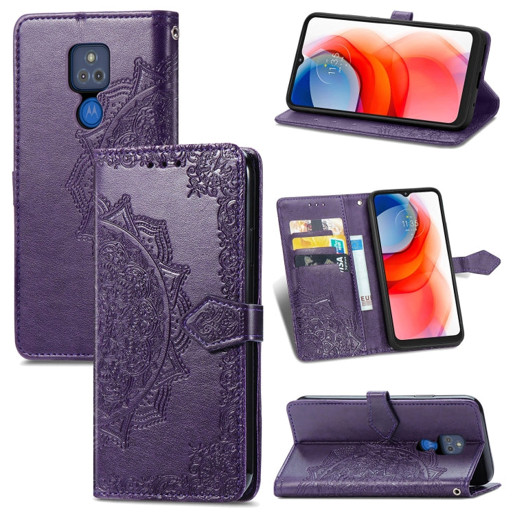 For Motorola Moto G Play 2021 Mandala Flower Embossed Horizontal Flip Leather Case with Holder & Three Card Slots & Wallet & Lanyard