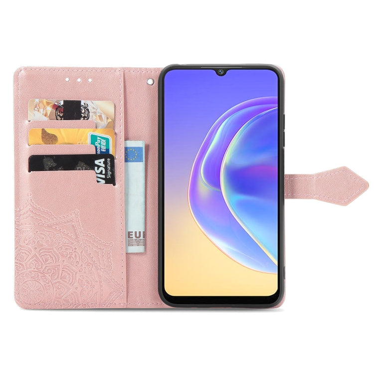 For vivo V21e 4G Mandala Flower Embossed Horizontal Flip Leather Case with Holder & Three Card Slots & Wallet & Lanyard