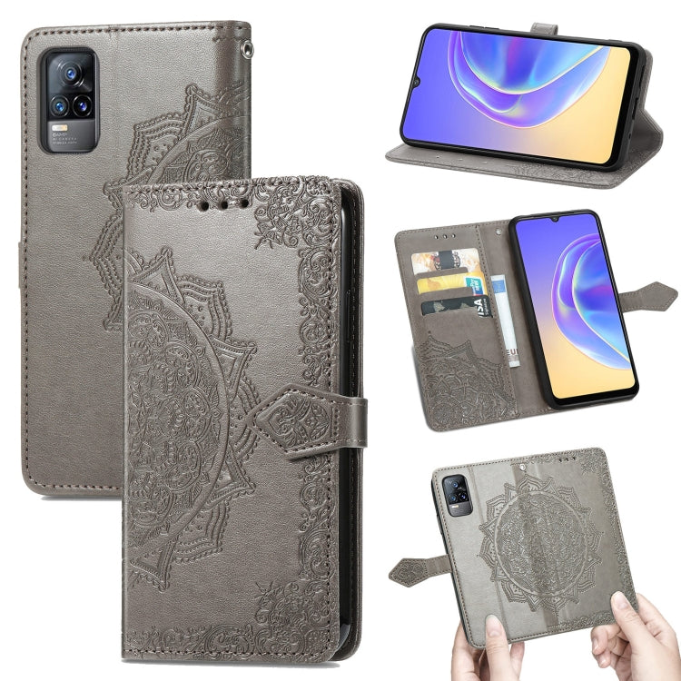 For vivo V21e 4G Mandala Flower Embossed Horizontal Flip Leather Case with Holder & Three Card Slots & Wallet & Lanyard