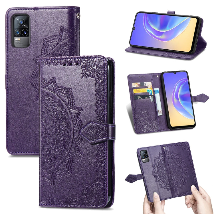 For vivo V21e 4G Mandala Flower Embossed Horizontal Flip Leather Case with Holder & Three Card Slots & Wallet & Lanyard