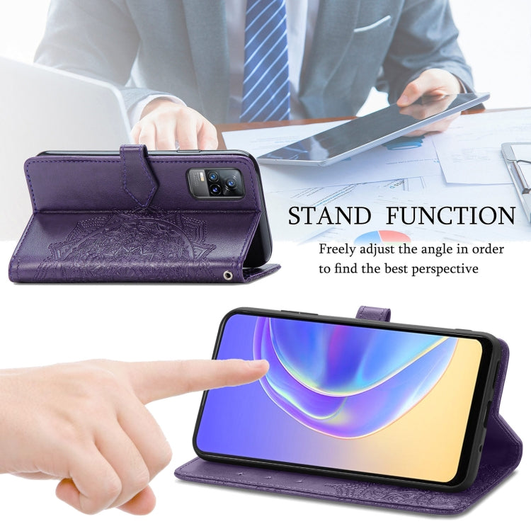 For vivo V21e 4G Mandala Flower Embossed Horizontal Flip Leather Case with Holder & Three Card Slots & Wallet & Lanyard