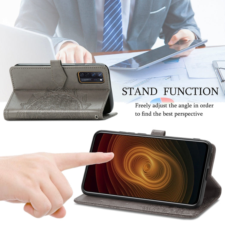 For ZTE Axon 20 5G Mandala Flower Embossed Horizontal Flip Leather Case with Holder & Three Card Slots & Wallet & Lanyard