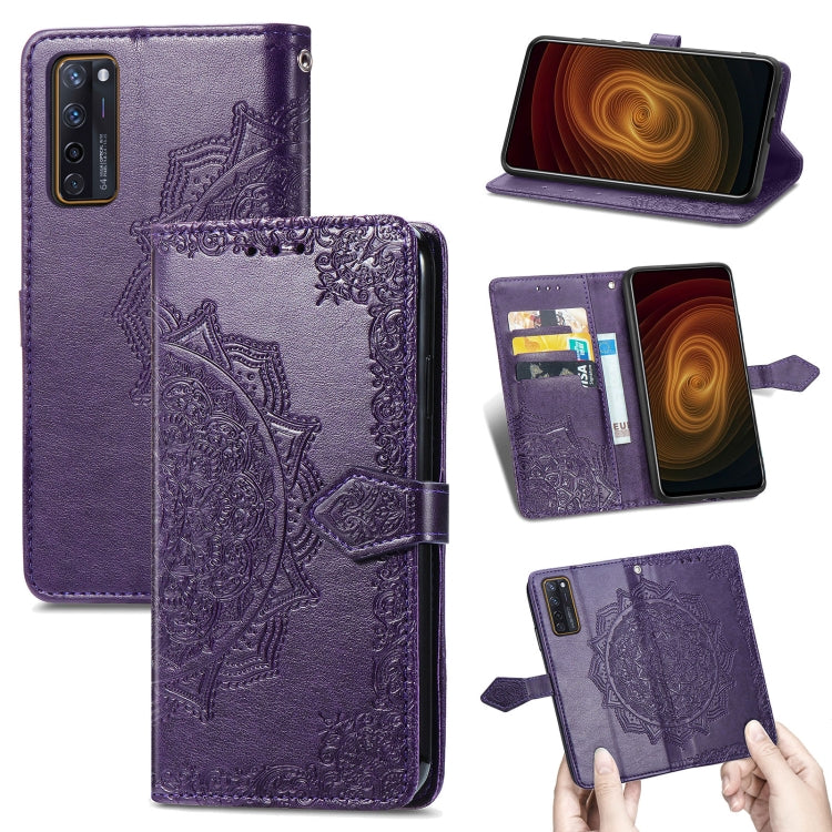 For ZTE Axon 20 5G Mandala Flower Embossed Horizontal Flip Leather Case with Holder & Three Card Slots & Wallet & Lanyard