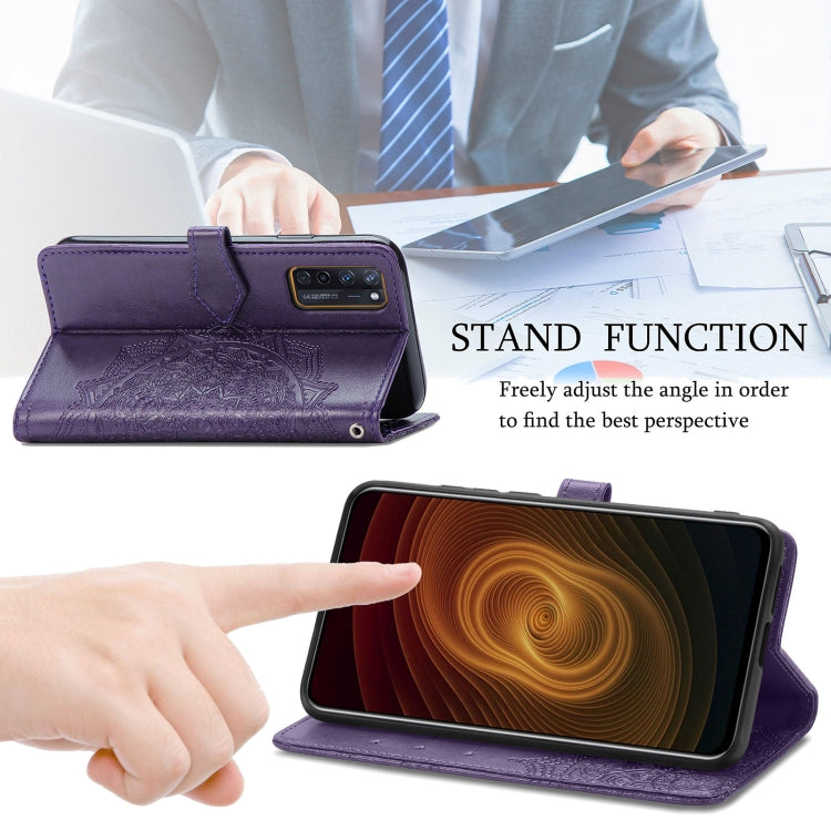 For ZTE Axon 20 5G Mandala Flower Embossed Horizontal Flip Leather Case with Holder & Three Card Slots & Wallet & Lanyard