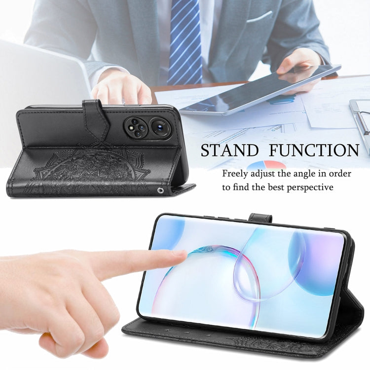 For Honor 50 Mandala Flower Embossed Horizontal Flip Leather Case with Holder & Three Card Slots & Wallet & Lanyard