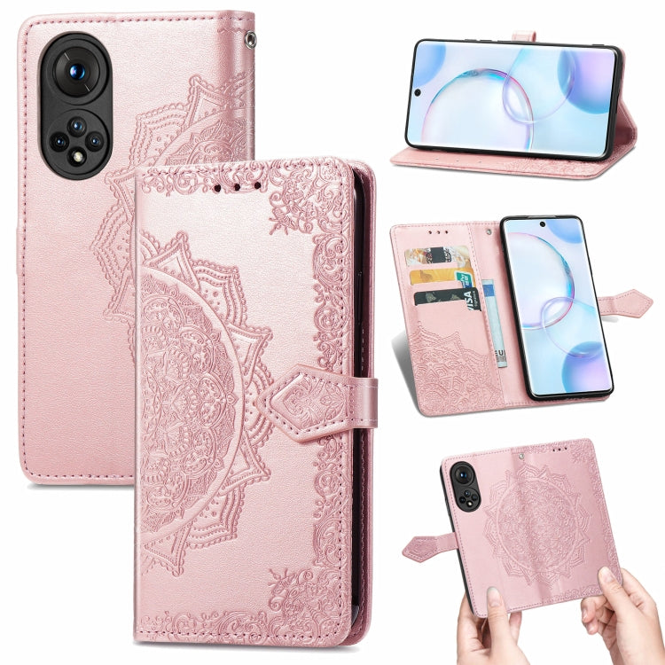 For Honor 50 Mandala Flower Embossed Horizontal Flip Leather Case with Holder & Three Card Slots & Wallet & Lanyard