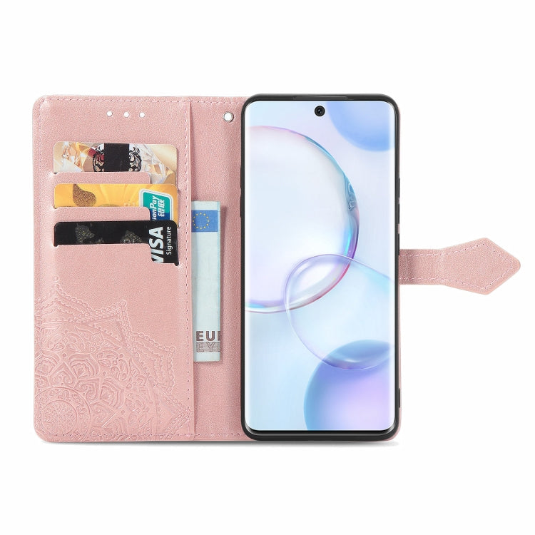 For Honor 50 Mandala Flower Embossed Horizontal Flip Leather Case with Holder & Three Card Slots & Wallet & Lanyard