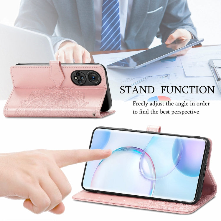 For Honor 50 Mandala Flower Embossed Horizontal Flip Leather Case with Holder & Three Card Slots & Wallet & Lanyard