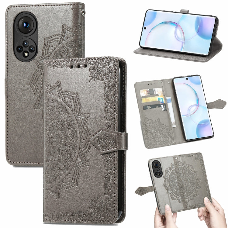 For Honor 50 Mandala Flower Embossed Horizontal Flip Leather Case with Holder & Three Card Slots & Wallet & Lanyard