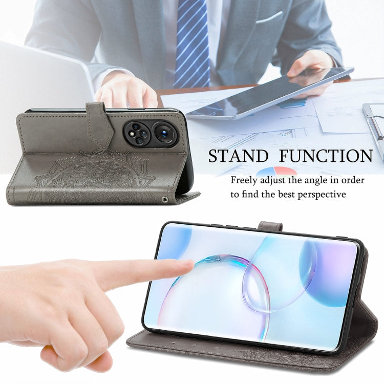 For Honor 50 Mandala Flower Embossed Horizontal Flip Leather Case with Holder & Three Card Slots & Wallet & Lanyard