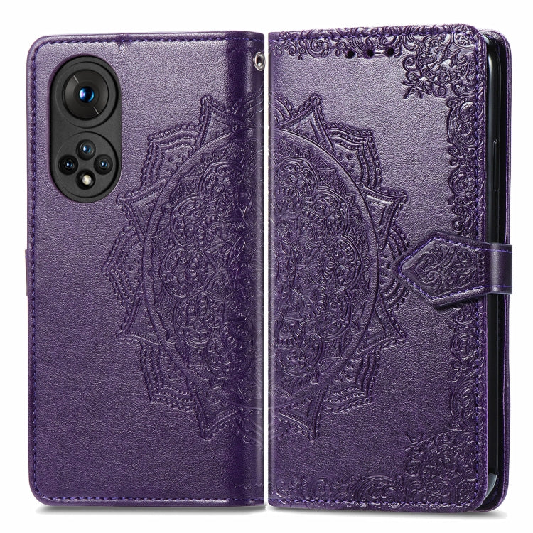 For Honor 50 Mandala Flower Embossed Horizontal Flip Leather Case with Holder & Three Card Slots & Wallet & Lanyard