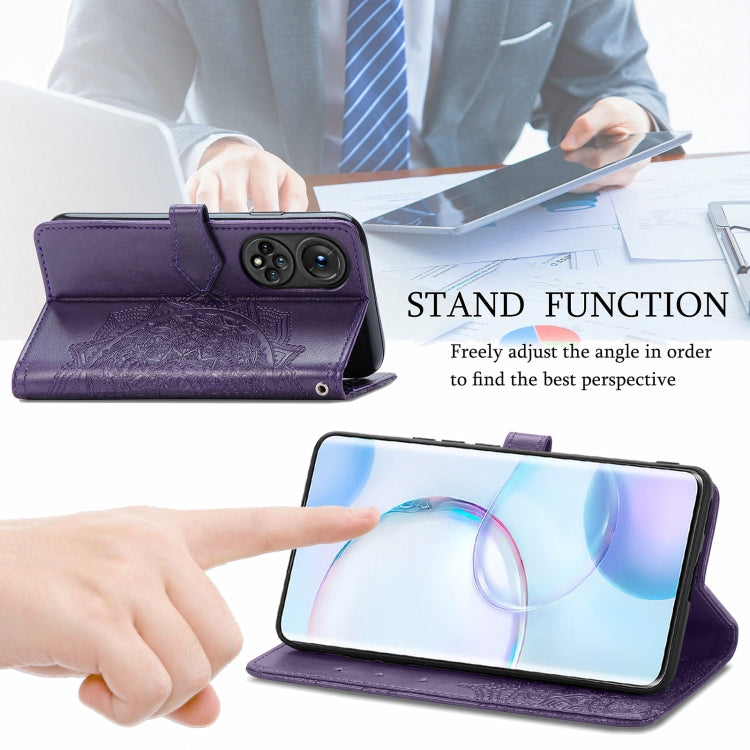 For Honor 50 Mandala Flower Embossed Horizontal Flip Leather Case with Holder & Three Card Slots & Wallet & Lanyard