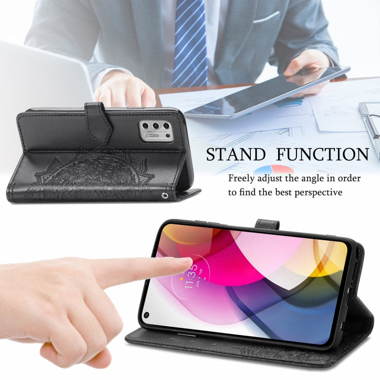 For Motorola Moto G Stylus 2021 Mandala Flower Embossed Horizontal Flip Leather Case with Holder & Three Card Slots & Wallet & Lanyard