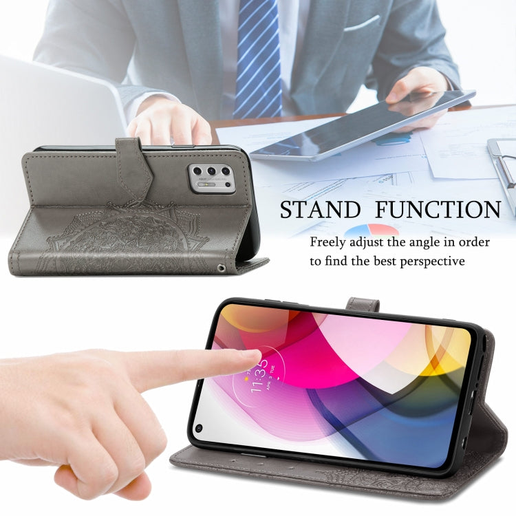 For Motorola Moto G Stylus 2021 Mandala Flower Embossed Horizontal Flip Leather Case with Holder & Three Card Slots & Wallet & Lanyard
