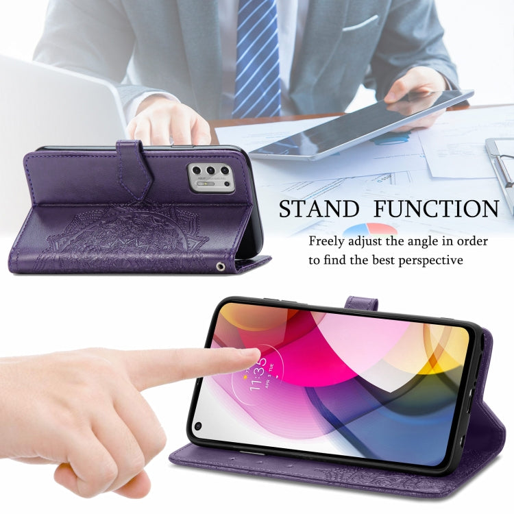 For Motorola Moto G Stylus 2021 Mandala Flower Embossed Horizontal Flip Leather Case with Holder & Three Card Slots & Wallet & Lanyard