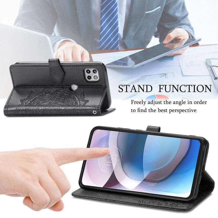 For Motorola Moto One 5G Ace Mandala Flower Embossed Horizontal Flip Leather Case with Holder & Three Card Slots & Wallet & Lanyard