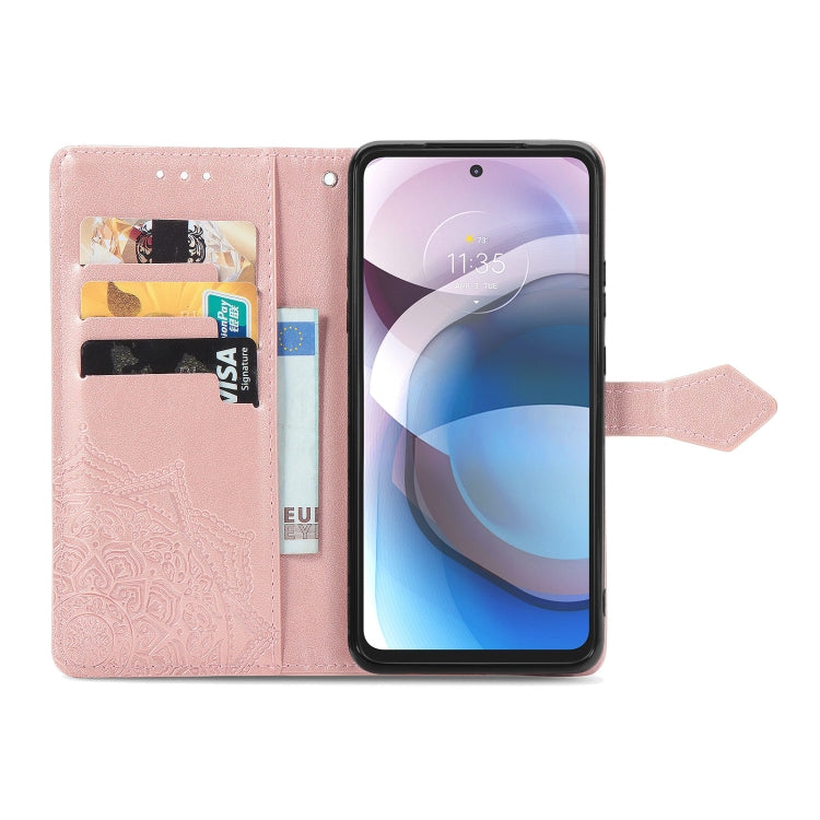 For Motorola Moto One 5G Ace Mandala Flower Embossed Horizontal Flip Leather Case with Holder & Three Card Slots & Wallet & Lanyard