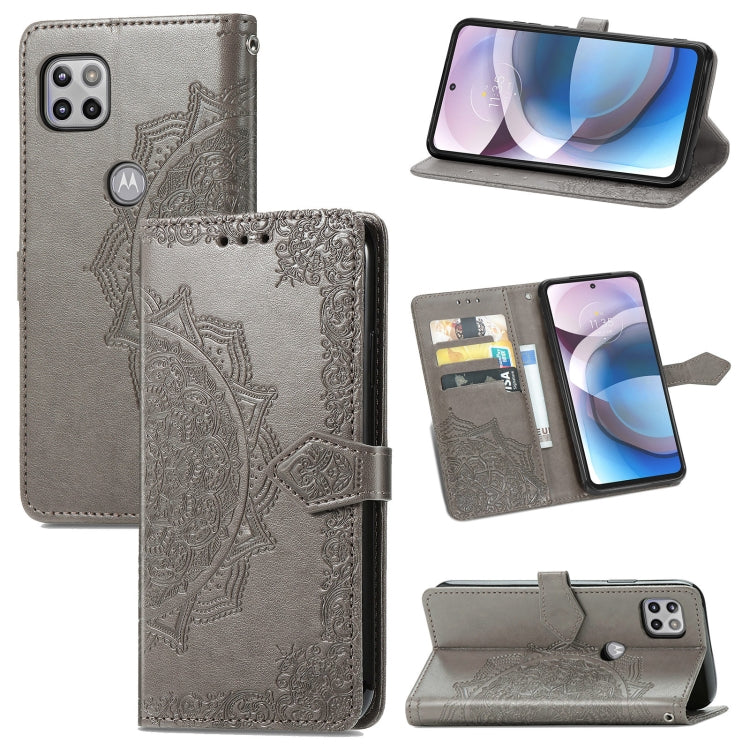 For Motorola Moto One 5G Ace Mandala Flower Embossed Horizontal Flip Leather Case with Holder & Three Card Slots & Wallet & Lanyard