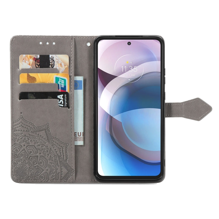 For Motorola Moto One 5G Ace Mandala Flower Embossed Horizontal Flip Leather Case with Holder & Three Card Slots & Wallet & Lanyard