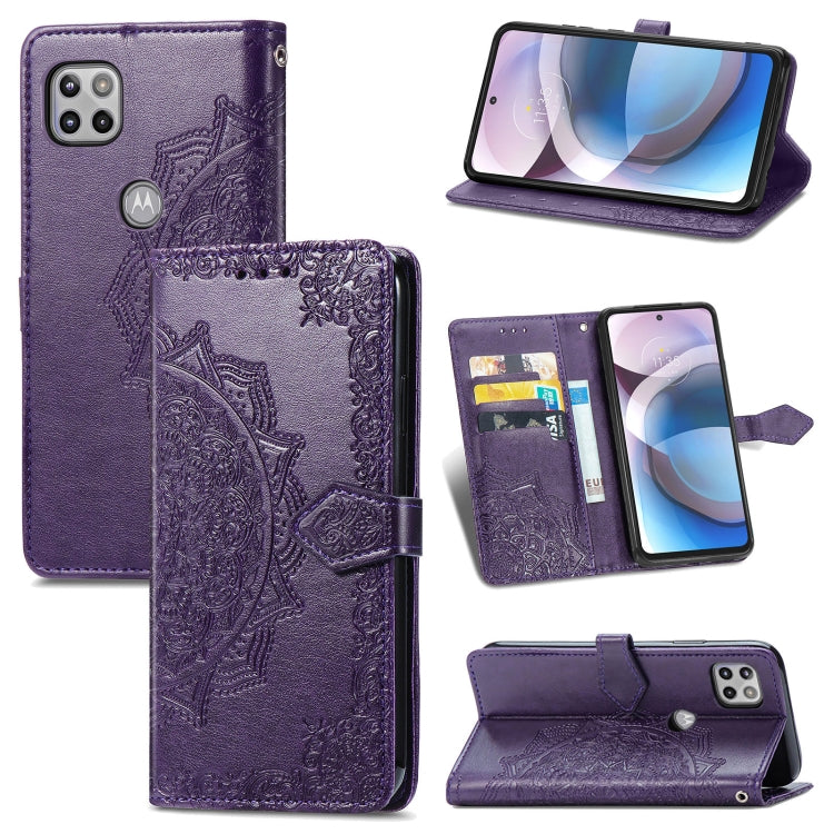 For Motorola Moto One 5G Ace Mandala Flower Embossed Horizontal Flip Leather Case with Holder & Three Card Slots & Wallet & Lanyard