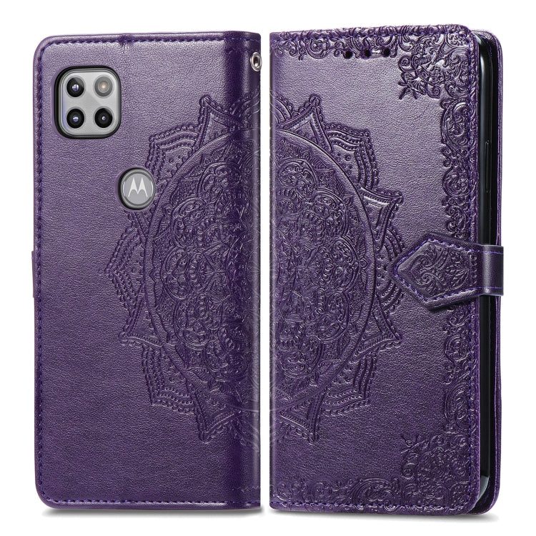 For Motorola Moto One 5G Ace Mandala Flower Embossed Horizontal Flip Leather Case with Holder & Three Card Slots & Wallet & Lanyard