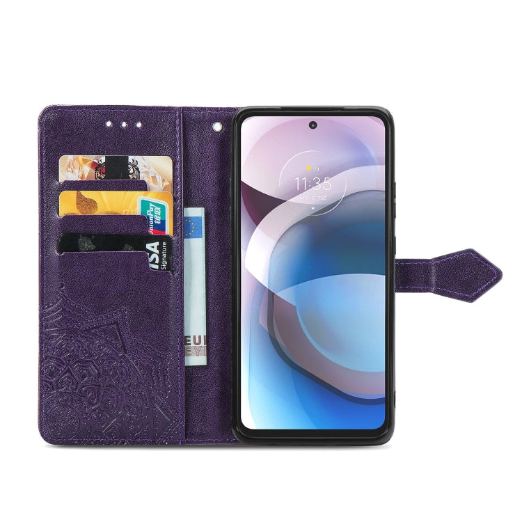 For Motorola Moto One 5G Ace Mandala Flower Embossed Horizontal Flip Leather Case with Holder & Three Card Slots & Wallet & Lanyard