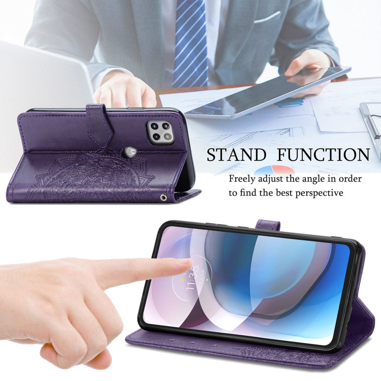 For Motorola Moto One 5G Ace Mandala Flower Embossed Horizontal Flip Leather Case with Holder & Three Card Slots & Wallet & Lanyard