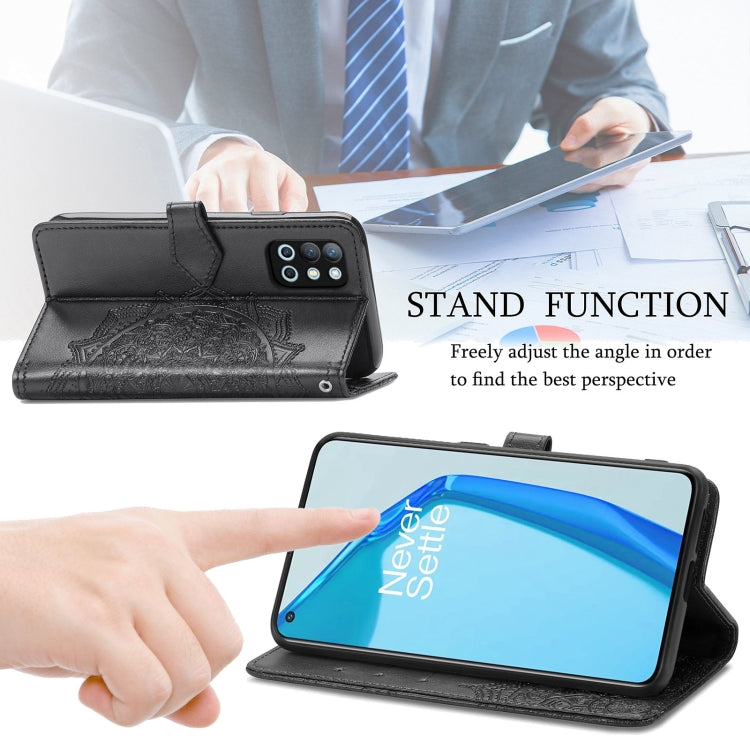 For OnePlus 9R Mandala Flower Embossed Horizontal Flip Leather Case with Holder & Three Card Slots & Wallet & Lanyard