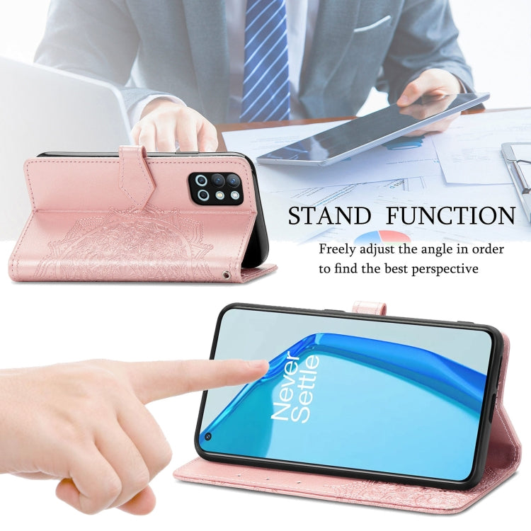 For OnePlus 9R Mandala Flower Embossed Horizontal Flip Leather Case with Holder & Three Card Slots & Wallet & Lanyard