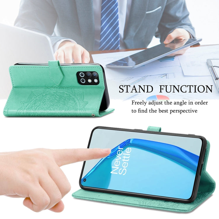 For OnePlus 9R Mandala Flower Embossed Horizontal Flip Leather Case with Holder & Three Card Slots & Wallet & Lanyard