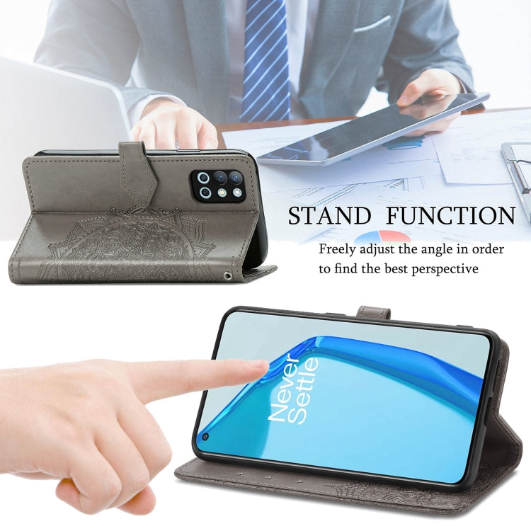 For OnePlus 9R Mandala Flower Embossed Horizontal Flip Leather Case with Holder & Three Card Slots & Wallet & Lanyard