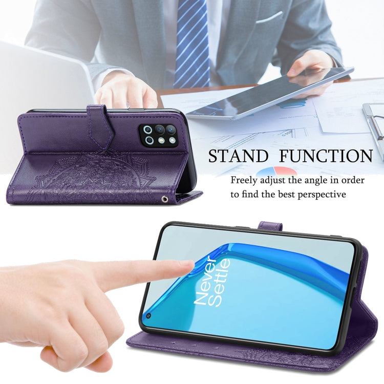 For OnePlus 9R Mandala Flower Embossed Horizontal Flip Leather Case with Holder & Three Card Slots & Wallet & Lanyard