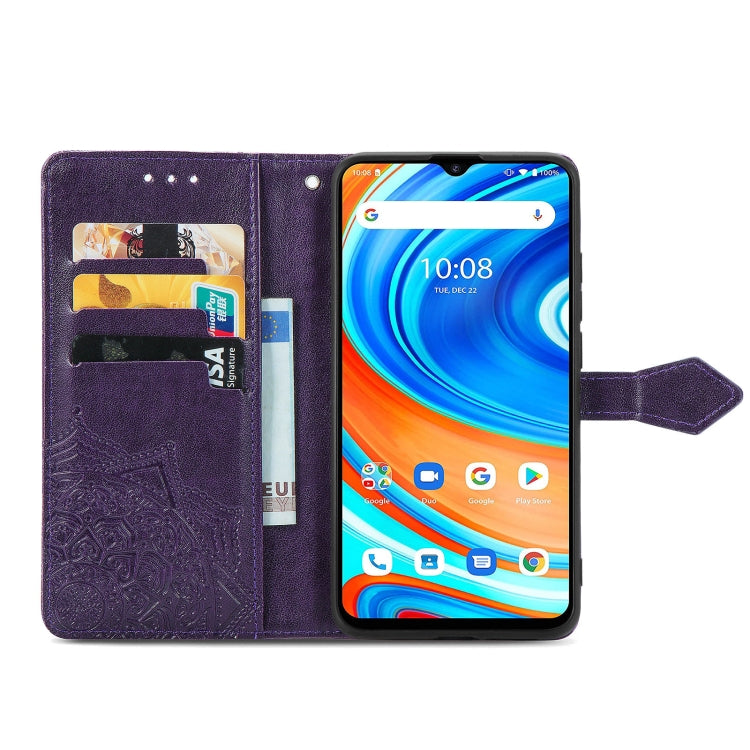 For UMIDIGI A9 Mandala Flower Embossed Horizontal Flip Leather Case with Holder & Three Card Slots & Wallet & Lanyard