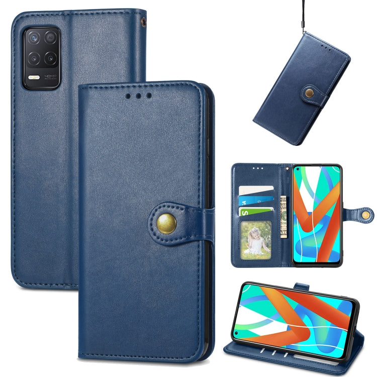 For OPPO Realme V13 Solid Color Leather Buckle Phone Case with Lanyard & Photo Frame & Card Slot & Wallet & Stand Function