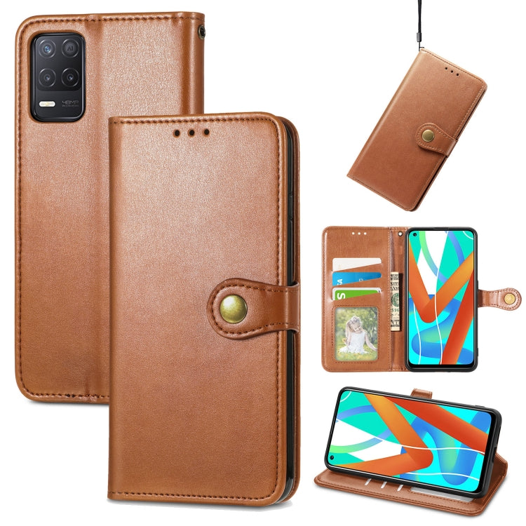 For OPPO Realme V13 Solid Color Leather Buckle Phone Case with Lanyard & Photo Frame & Card Slot & Wallet & Stand Function