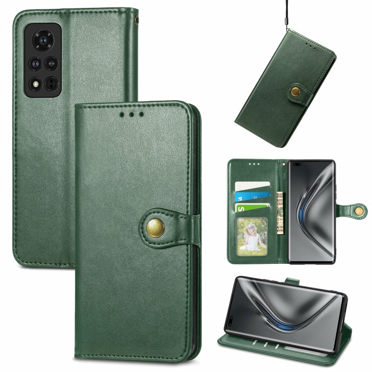 For Honor V40 5G Solid Color Leather Buckle Phone Case with Lanyard & Photo Frame & Card Slot & Wallet & Stand Function