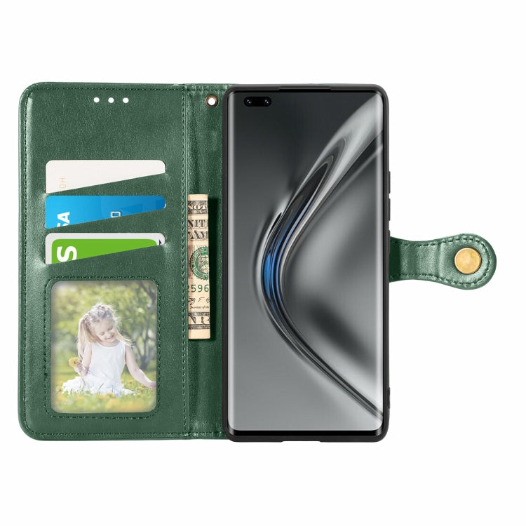 For Honor V40 5G Solid Color Leather Buckle Phone Case with Lanyard & Photo Frame & Card Slot & Wallet & Stand Function