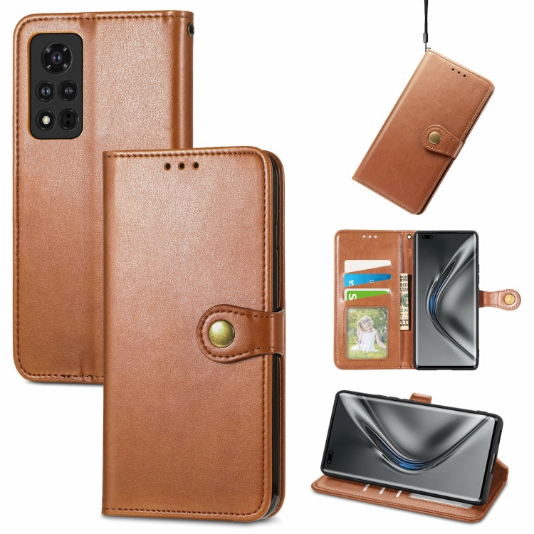 For Honor V40 5G Solid Color Leather Buckle Phone Case with Lanyard & Photo Frame & Card Slot & Wallet & Stand Function