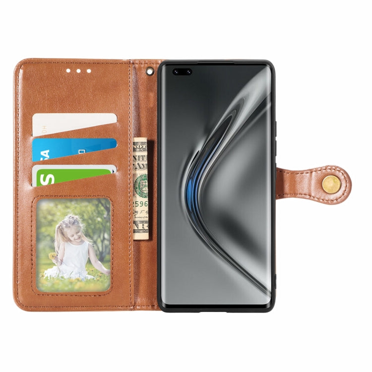 For Honor V40 5G Solid Color Leather Buckle Phone Case with Lanyard & Photo Frame & Card Slot & Wallet & Stand Function