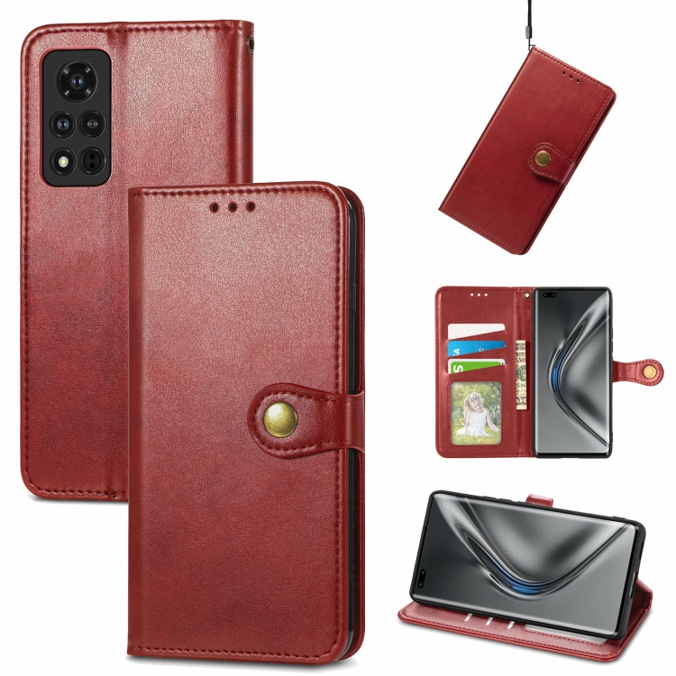 For Honor V40 5G Solid Color Leather Buckle Phone Case with Lanyard & Photo Frame & Card Slot & Wallet & Stand Function