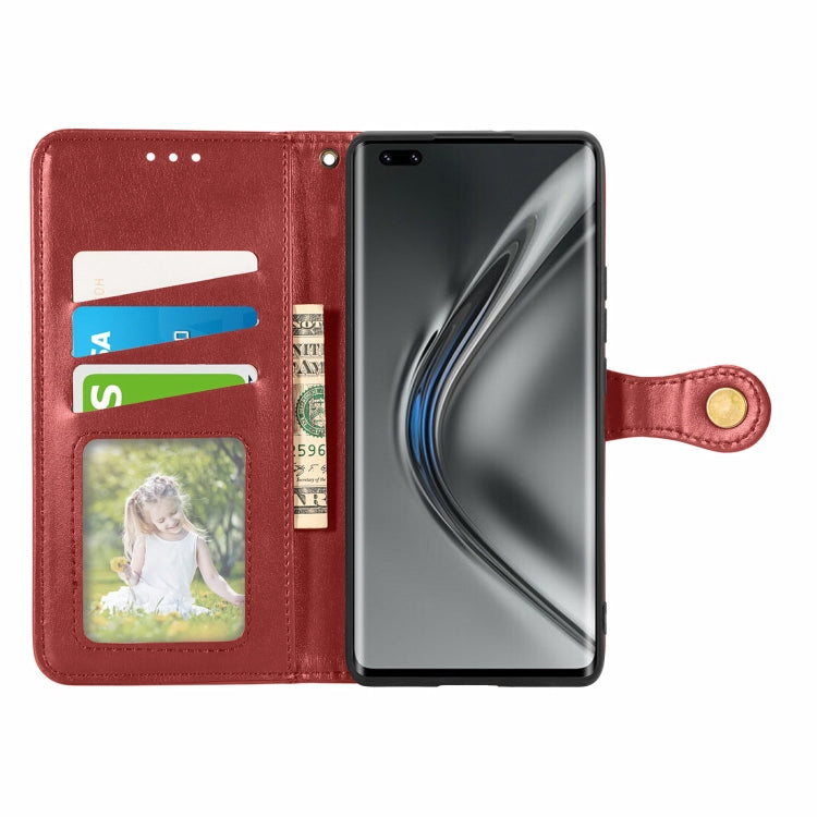 For Honor V40 5G Solid Color Leather Buckle Phone Case with Lanyard & Photo Frame & Card Slot & Wallet & Stand Function