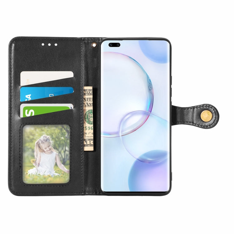 For Honor 50 Pro Solid Color Leather Buckle Phone Case with Lanyard & Photo Frame & Card Slot & Wallet & Stand Function