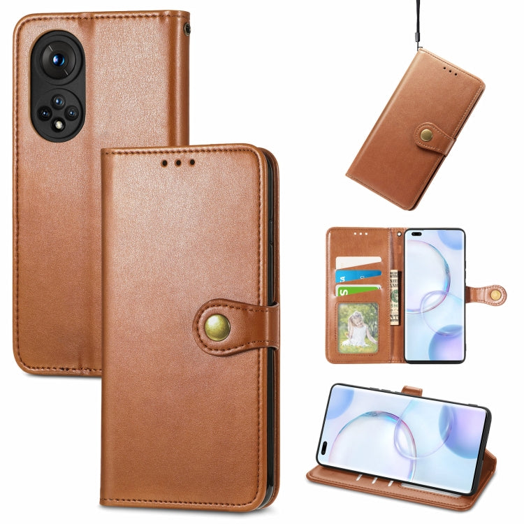 For Honor 50 Pro Solid Color Leather Buckle Phone Case with Lanyard & Photo Frame & Card Slot & Wallet & Stand Function
