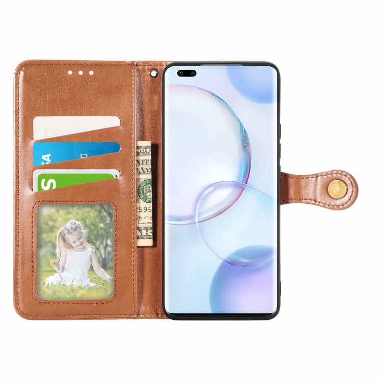 For Honor 50 Pro Solid Color Leather Buckle Phone Case with Lanyard & Photo Frame & Card Slot & Wallet & Stand Function