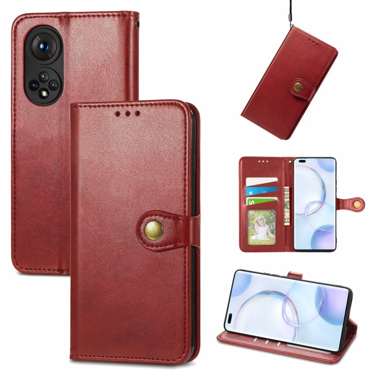 For Honor 50 Pro Solid Color Leather Buckle Phone Case with Lanyard & Photo Frame & Card Slot & Wallet & Stand Function